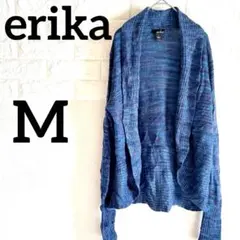 erika 【M】長袖カーディガン 青系ストライプ フロントオープン　軽やか素材