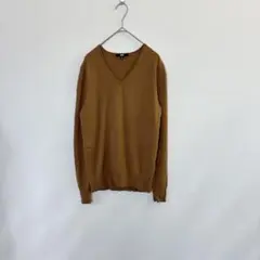 ユニクロ Ｖネックニット 長袖 ウール100 美品 茶色 セーター【L】シンプル