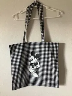 ミッキー トートバッグ フラット ギンガムチェック トートバッグ