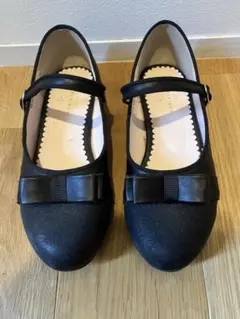 組曲　靴　パンプス　リボン　黒　21.0cm