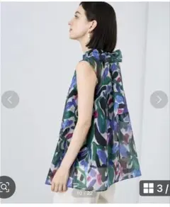 新品】Liesse（MELROSE） プリント楊柳フレンチスリーブブラウス 