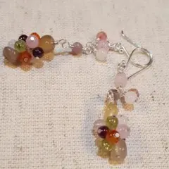 新品未使用 天然石 ローズクォーツ x シルバー928 ピアス