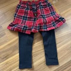 赤と黒のチェック柄スカートとレギンスセット 90cm