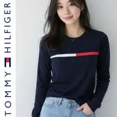新品★ TOMMY トミーヒルフィガー　ロンT 長袖 ネイビー　フラッグ　刺繍