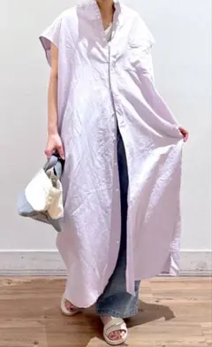 【新品】natural by clip シャツワンピースラベンダー　リネン・麻混のサムネイル