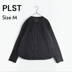 PLST 長袖 ブラウス 幾何学柄 バンドカラー フロントプリーツ ブラック Mのサムネイル