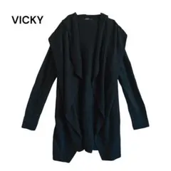 VICKY✨️ドレープカラー ニット 黒 フード ロング カーディガン 長袖 Mのサムネイル
