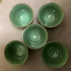 緑色 陶器 湯飲み 5個セット