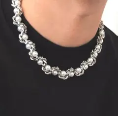 ネックレス パール シルバー y2k チェーン グランジ ステンレス 男女兼用
