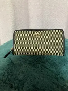 COACH チェック柄 長財布 ブラック/ベージュ