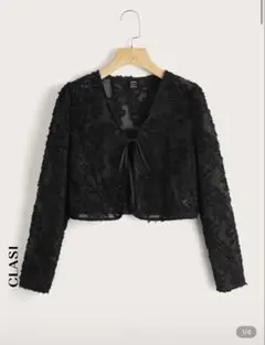 レースデザイン 黒 クロップドカーディガン　ボレロ