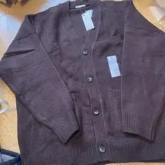 GU パフニットVネックカーディガン39 ダークブラウン XL