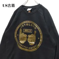 US古着 アメリカ古着 スウェット トレーナー ビッグプリントブラック ラグラン