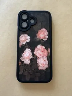 iPhone17用ケース レザー風 バラ柄 黒とピンク - メルカリ