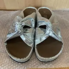 シルバー クロスストラップ 厚底サンダル