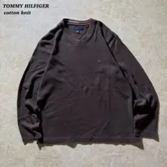 TOMMY HILFIGERコットンVネックニット古着ブラウンCBOY美品当時物