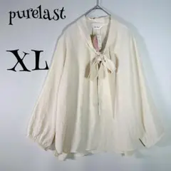【purelast】 ボウタイブラウス　ふんわり袖　XL 大きいサイズ　透け感