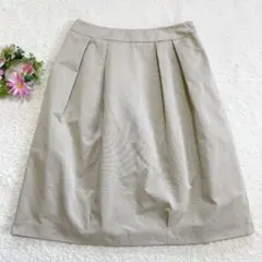 美品★ 【HIROKO BIS】 雙褶 傘裙 (9號) 高雅 灰褐色