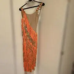 社交ダンス用ラテンドレス ベージュオレンジＭサイズ