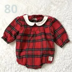 チェック　襟付きロンパース　80
