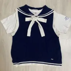 メゾピアノジュニア　セーラー襟ベストTシャツセット