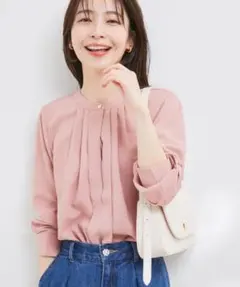 VIS 防シワ・洗える 2WAY フロントタック 長袖 ブラウス ピンク