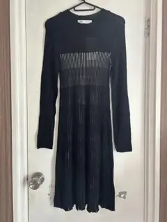 ZARA ブラック ストライプニットワンピース S