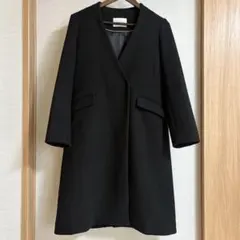 Simplicite ノーカラーロングコート　ブラック　ウール混