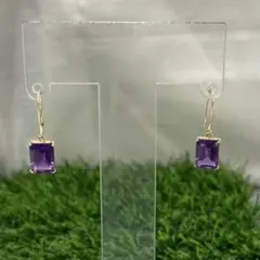 【新品未使用】K18 天然アメジスト　フック式ピアス