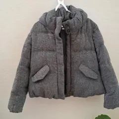 グレー　ツイード調　ダウンジャケット S