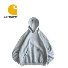 【美品】carhartt カーハート 袖プリント スウェットパーカー GRY