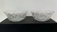 昭和レトロ 花柄 ガラス食器 2個セット 大鉢 ガラスどんぶり ガラスボウル