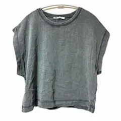 ZARA フェードエフェクトヘビーコットンTシャツ ノースリーブ グレー M
