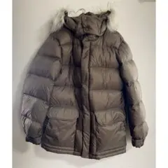 美品★UNIQLO ユニクロ カーキブラウン ダウン ジャケット ファーフード付