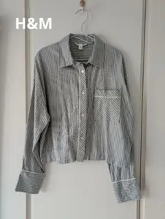 H&M ストライプ柄 長袖シャツ グレー Mサイズのサムネイル