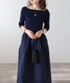 ワンピース きれいめ ロングワンピース フォーマル 異素材 ニット 大人可愛い