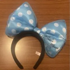 ディズニーミニーマウス水玉 ドット リボンデカリボンカチューシャ 水色