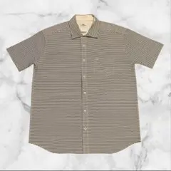 【LACOSTE】ボーダー半袖シャツ ワニロゴ刺繍 胸ポケット コットン100％