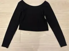 【美品】GU ジーユー　コットンブレンドリブクロップドワイドネックT 黒　S