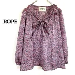 美品ロペROPE小花柄ボウタイブラウスM総柄シャツ長袖ピンク紫シワになりにくいのサムネイル