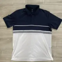 UNIQLO ネイビーとホワイト ストライプ ポロシャツ