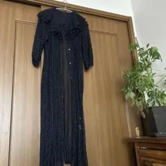 BEAMS COUTURE フリル付きロングワンピース ネイビー