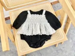 monbebe/bebeholic風 フリル付きロンパース 黒 韓国子供服