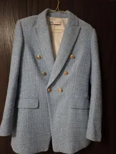 ZARA ライトブルー ツイードジャケット M