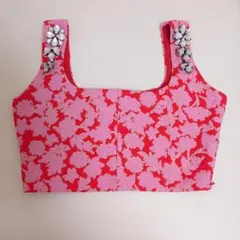 ZARA　ピンク×レッド　ビジュー付き　クロップタンクトップ　Sのサムネイル