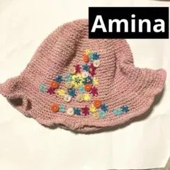 Amina アミナコレクション　ピンク　花刺繍　麦わら帽子　ワイヤー入りのサムネイル