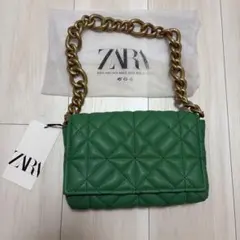 ZARA キルティング チェーン ショルダーバッグ グリーン