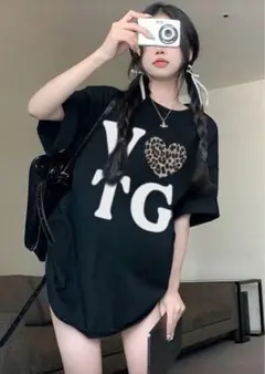 VOTG ヒョウ柄ハートプリント Tシャツ