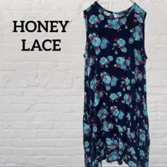 HONEY LACE ノースリーブチュニック ネイビー 花柄 ワンピース