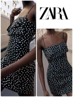 ZARA フリルミニドット柄キャミワンピース
